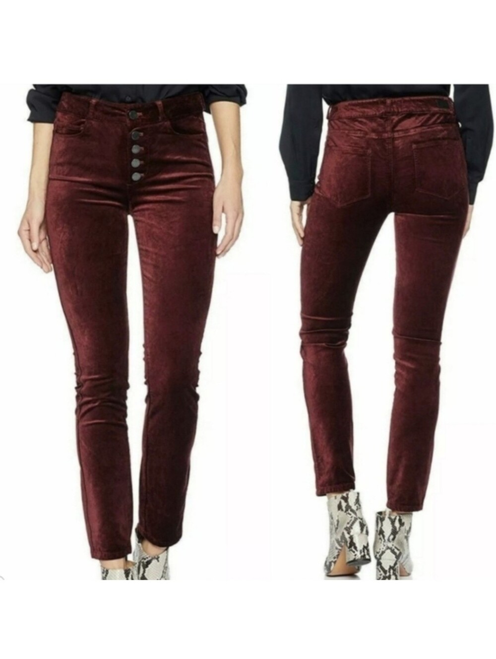 PAIGE Huxton Ankle Peg Red Velour Skinny Pants